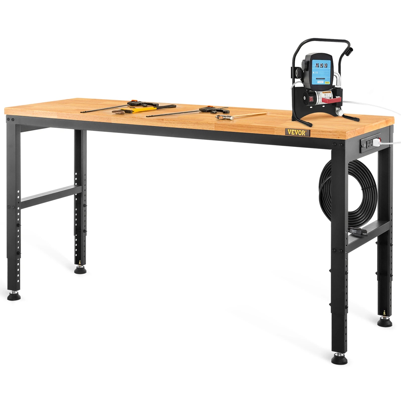 SucceBuy 72cm Woodworking Workbench Adjustable Height Oak Wood Hardwood Top Work Table 900KG Capacity for Office Home Workshop