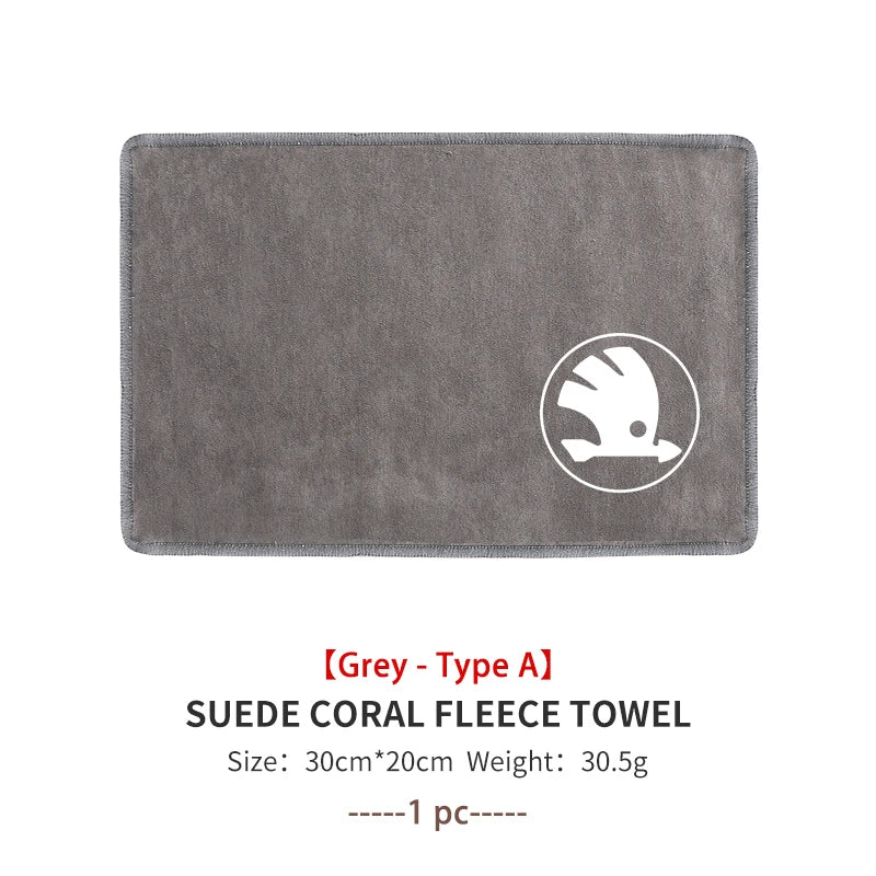 For Skoda Car Logo Cleaning Cloth Absorbent Dry Cloth Auto Wash Accessories Kamiq MK3 Roomster Rapid Kodiaq Karoq Fabia Enyaq