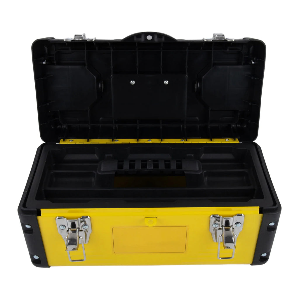 Tool Box Stainless Steel ABS Lockable Portable Storage Case With Removable Tray Organizer For Home Garden Workshop Equipment