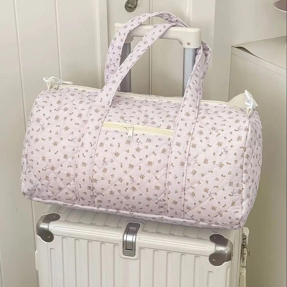 YT large-capacity lightweight luggage bag, hand-held crossbody Boston bag, small floral quilted travel bag, ins style