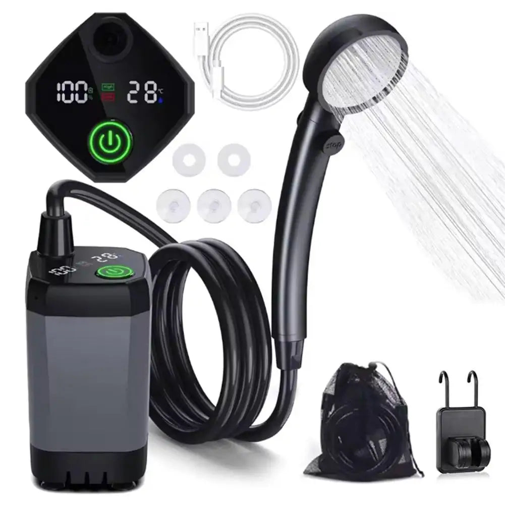 Outdoor Portable Shower Camping 6000mAh Rechargeable LED Display Outdoor Simple Electric Mobile Shower Set