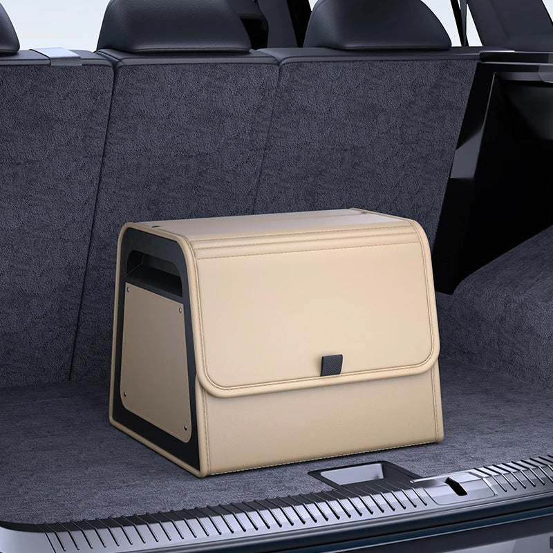 Car Trunk Organizer with 4-Point Magnetic Closure – PU Leather, Reinforced ABS Frame, Fits SUV, Sedan, and Home Use