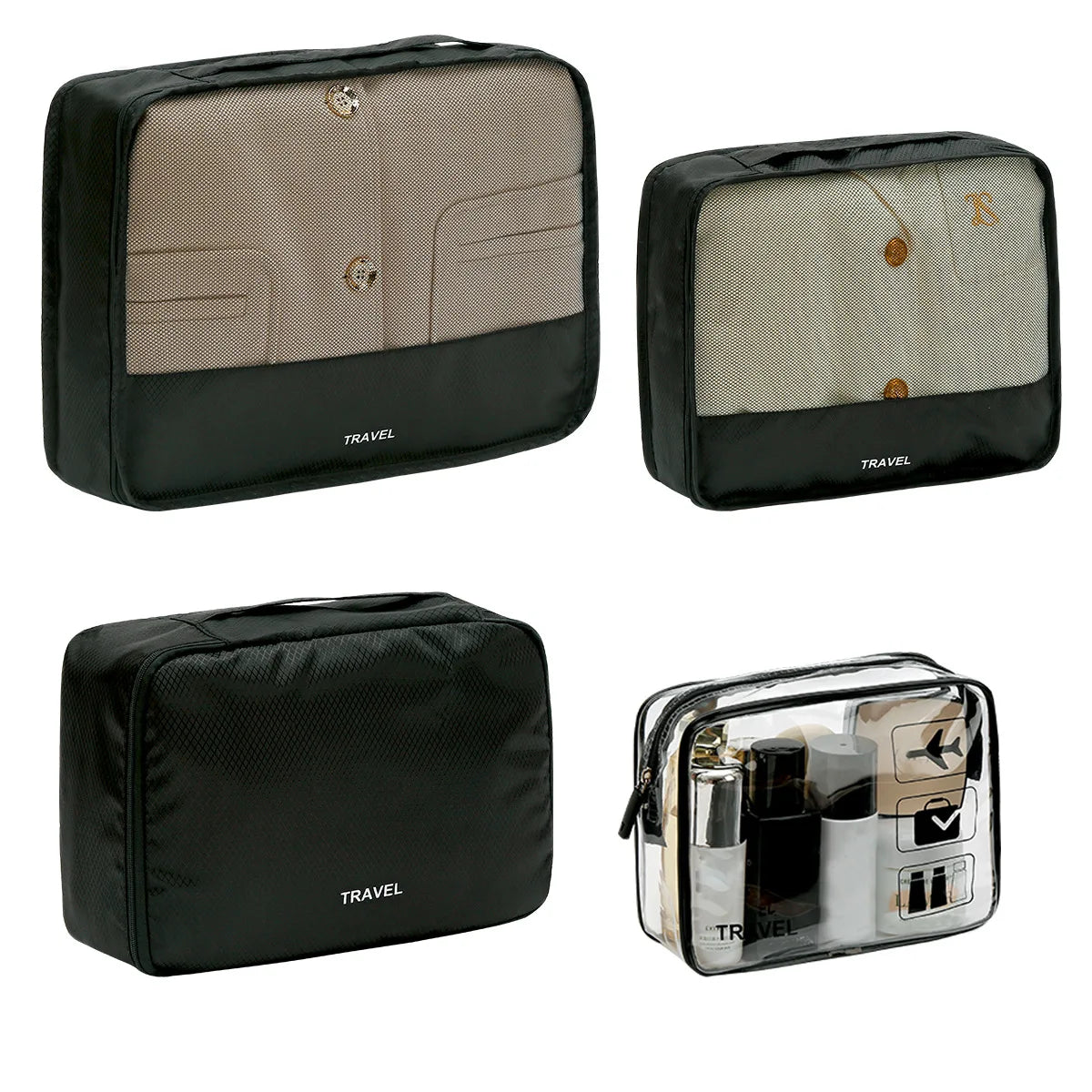 3pcs Set Travel Clothes Storage Bag Waterproof Packing Cubes Mesh Visible Travel Suitcases Organizer Pouch Luggage Organiser
