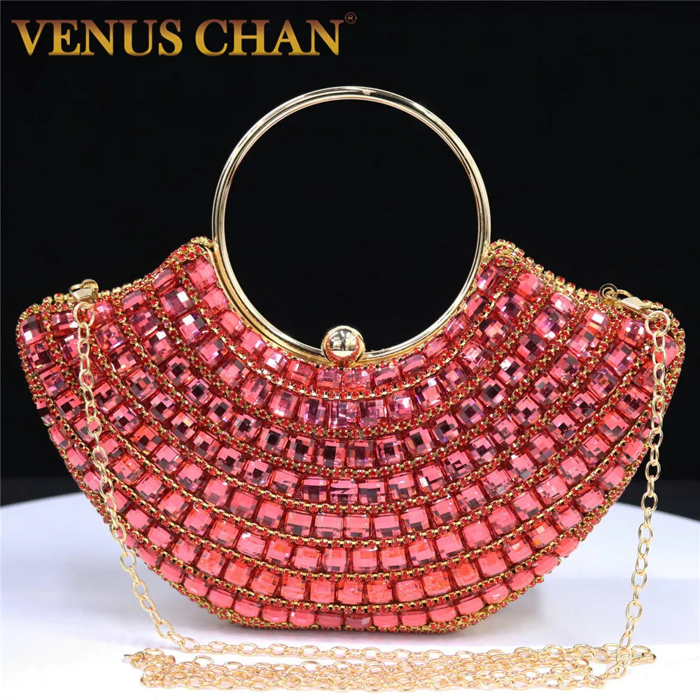 Women's Handle Rhinestones Evening Clutch Bags Shoulder Chain Full Diamond Design Party Women's Wallet Wedding Handbag