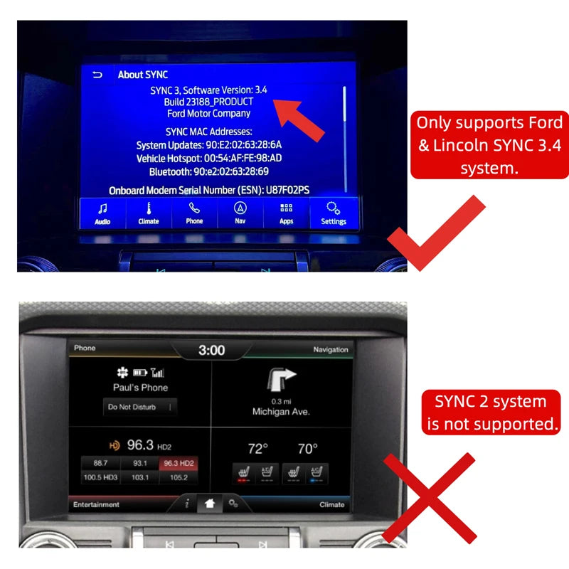 Wireless Carplay USB Type-c HUB for Ford Lincoln SYNC3 Multimedia Interface Module 30W Fast Charging HC3Z-19A387 ML3T-14F014
