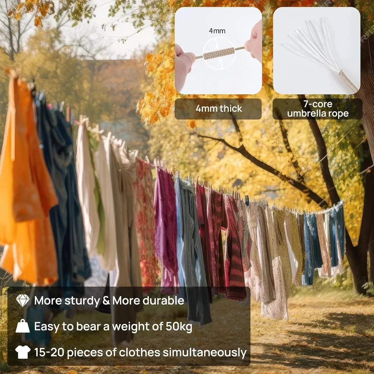 CZHIYAO 1Pc 10M Portable Travel Clothesline Adjustable Camping Clothing Line Suitable For Hotel Backyard Hiking Outdoor/Indoor