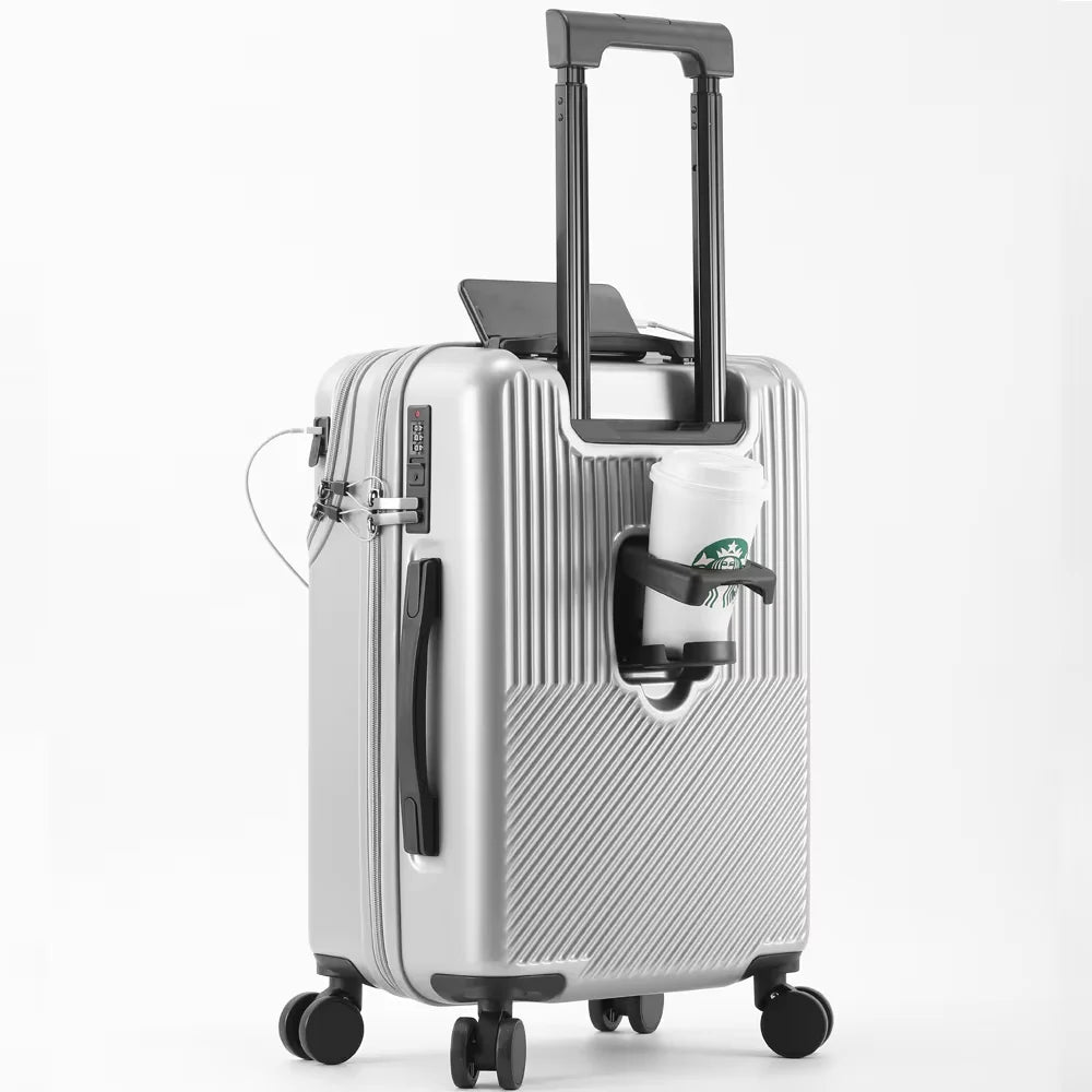 Bunnyfly Stylish Business Suitcase Luggage 20-inch Compact Lightweight Carry-on with Cup Holder for Travel