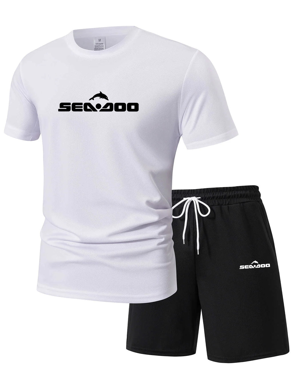 Sea Doo Seadoo Moto Printed Men's Running T-Shirt And Shorts Set Casual Elastic round Neck Sports Suit Quick Dry Comfortable