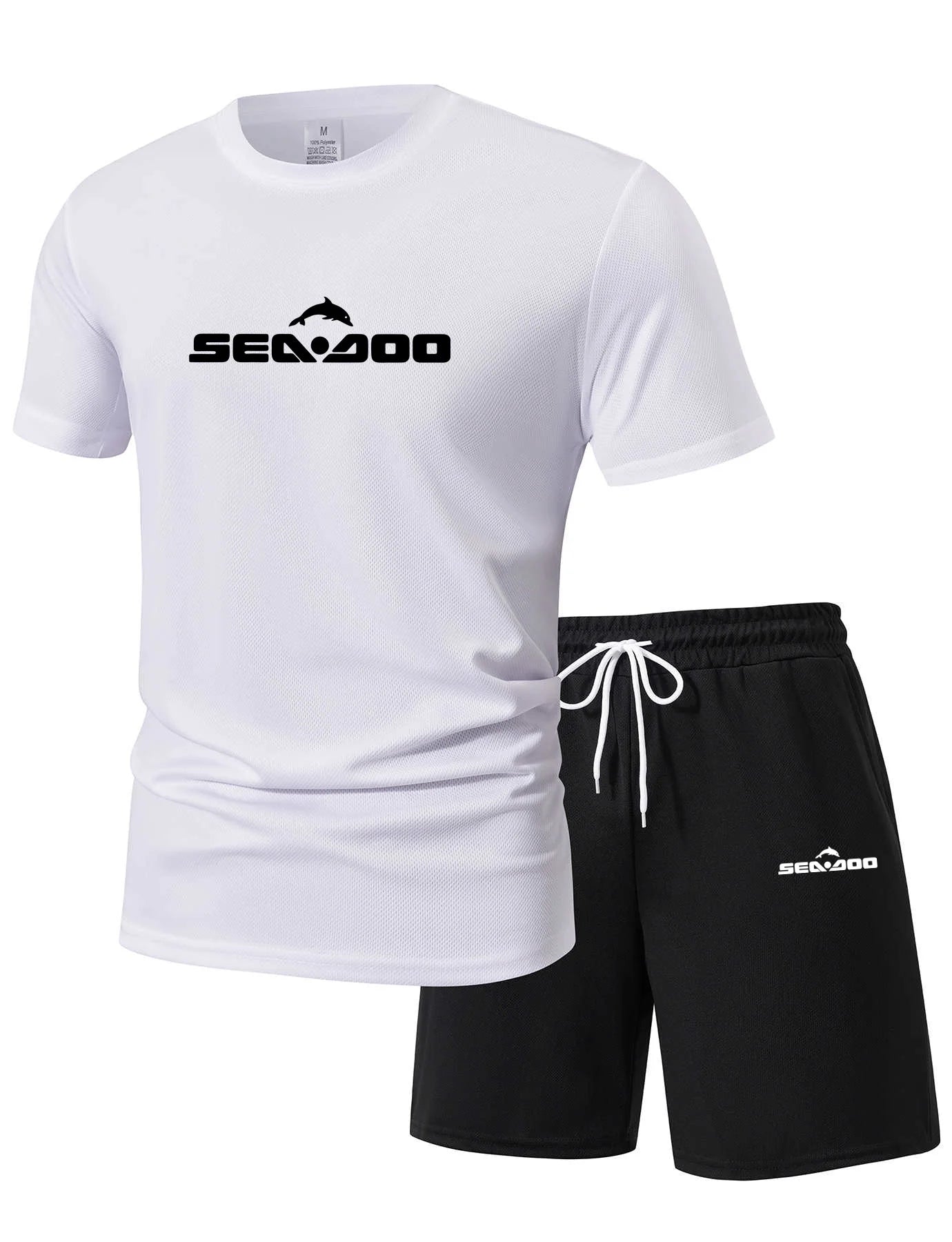 Sea Doo Seadoo Moto Printed Men's Running T-Shirt And Shorts Set Casual Elastic round Neck Sports Suit Quick Dry Comfortable