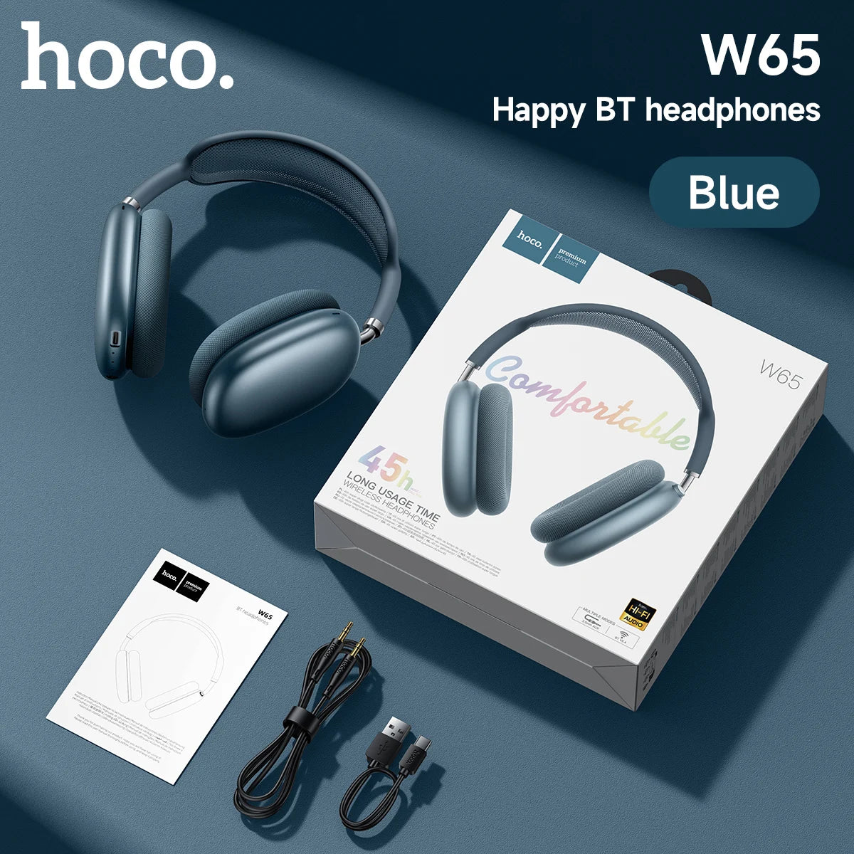 HOCO W65 Bluetooth Headphones Over The Ear Wireless Big Earphone Hifi Sounds Sport Headsets With Volume Button Air Earbuds Max