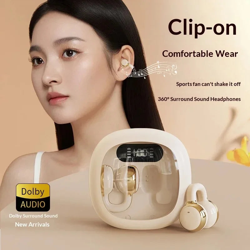 Open-Ear Clip-On Bluetooth Wireless Earbuds Immersive Surround Stereo Audio Built-In HD Microphone Ideal for Music Lovers