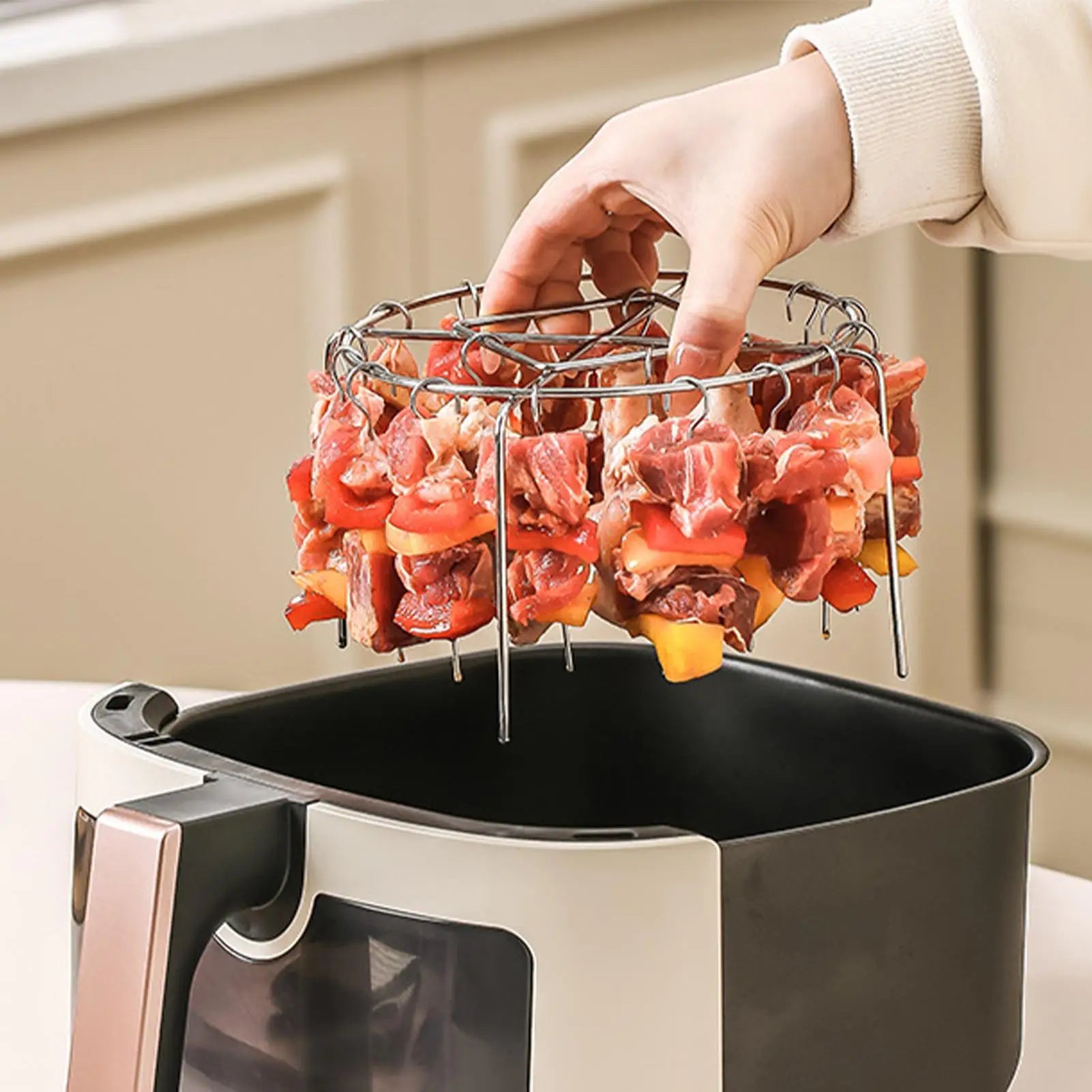 NEW Air Fryer Grill Skewer Rack Round 360 Even Cooking Heat Resistant Stainless Steel Air Fryer Grilling Rack For Baking Kabobs