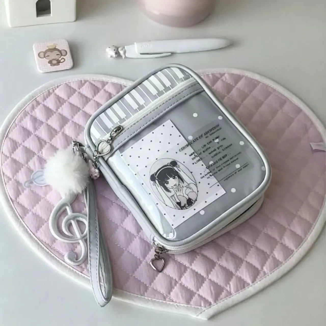 Kawaii Ita Bag Pouch, Transparent Window for Anime Badge/Photocard Display, Soft Girl Style Storage Bag for Small Items, Card Ho