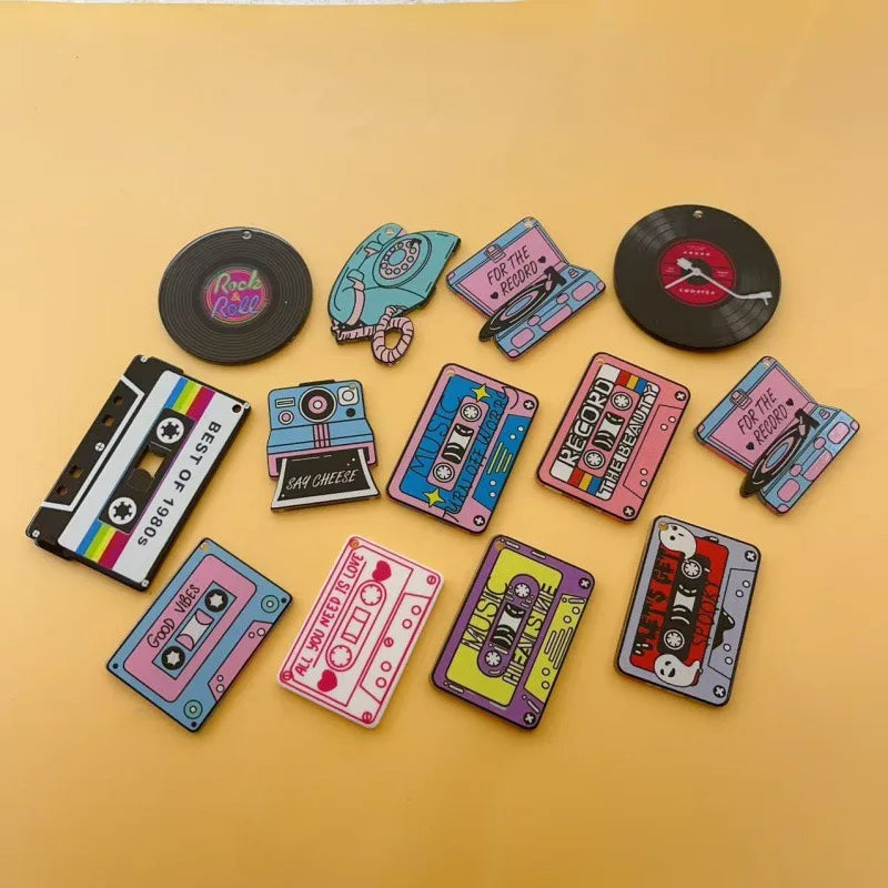 10pcs music style cassette DVD burner double-sided printing acrylic jewelry DIY pendant necklace accessories