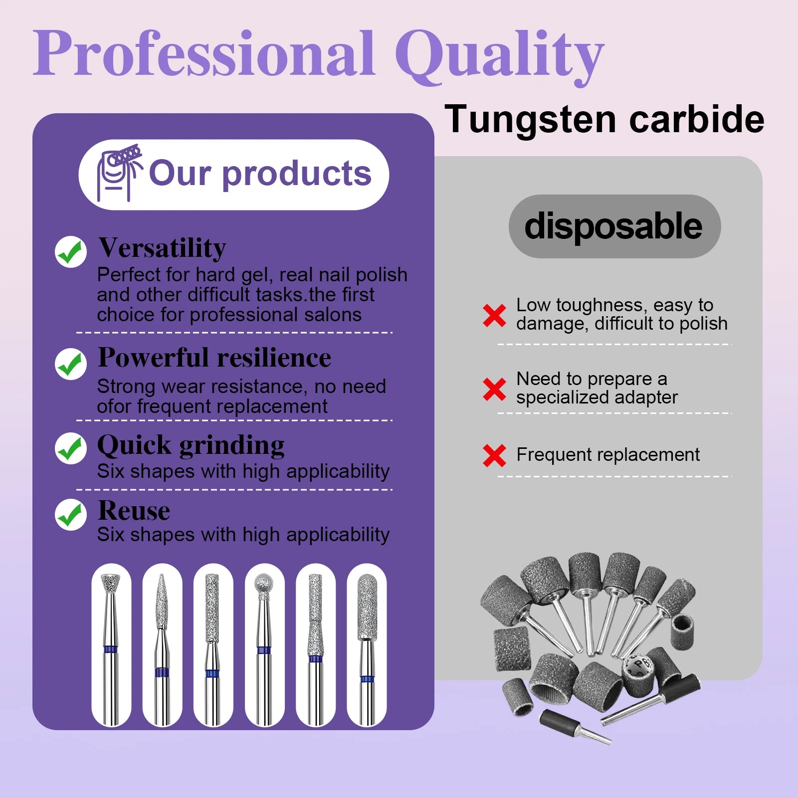6pcs/set Nail Dill Bits Diamond Milling Cutter for Manicure 3/32" Burr Electric Cuticle Clean Nail File Cuticle Remover Tool