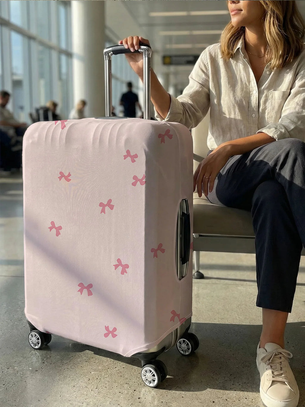 Coquette Pink Bow Full Print Luggage Cover, Suitable for 18-32 Inch Luggage Cover, Luggage Handle Glove, Travel Accessories
