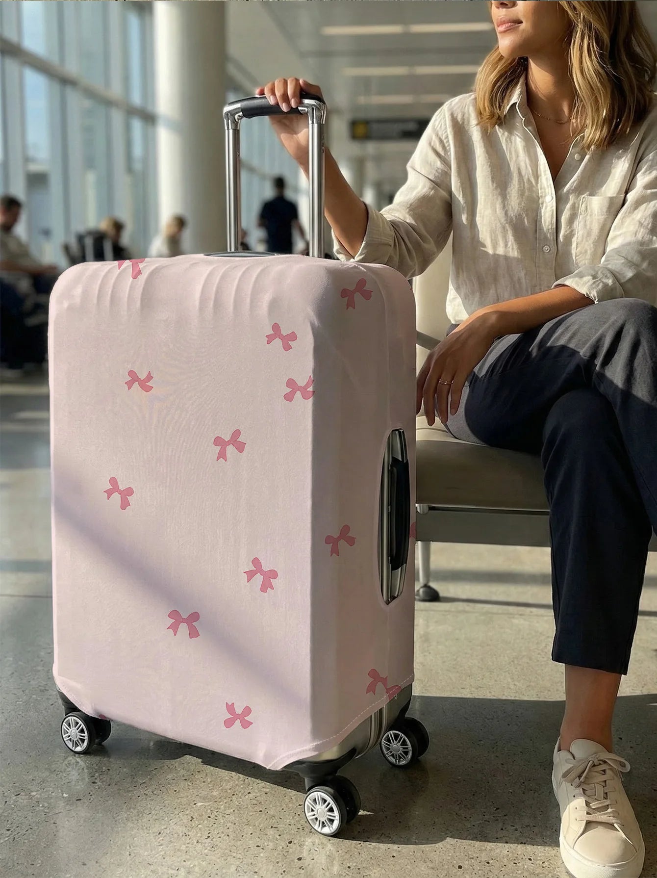 Coquette Pink Bow Full Print Luggage Cover, Suitable for 18-32 Inch Luggage Cover, Luggage Handle Glove, Travel Accessories