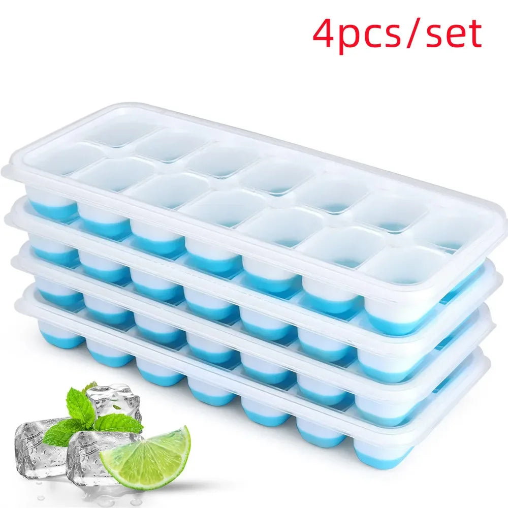Ice Cube Trays 14 Grids Silicone Ice Cube Molds with Removable Lid Easy-Release For Cocktail Freezer Kitchen Tools