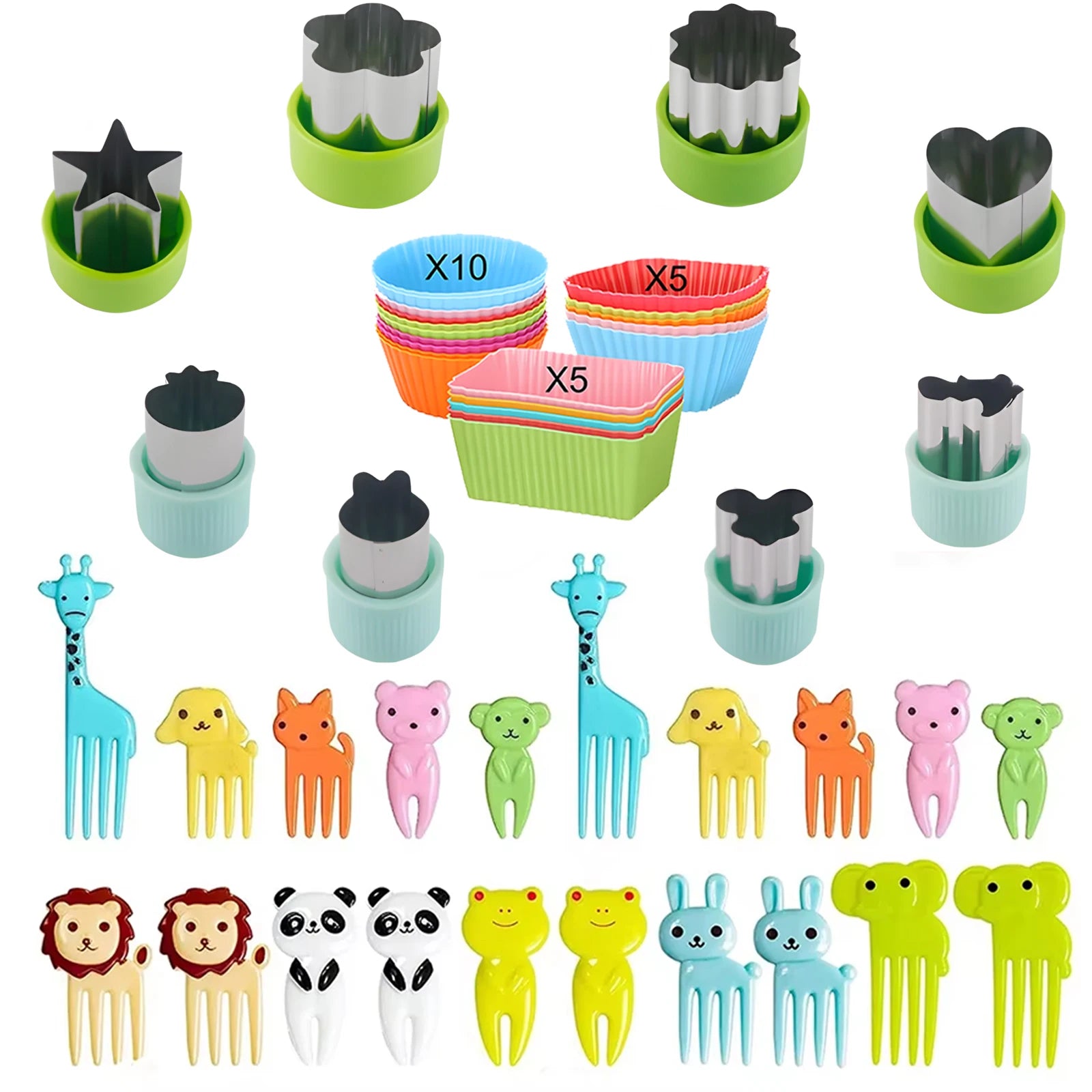 Cute Vegetable Fruit Food Cutter Shapes Set for Kids Lunch Bento Box Decorating Cookie Stamps with Fruit Forks,Food Picks