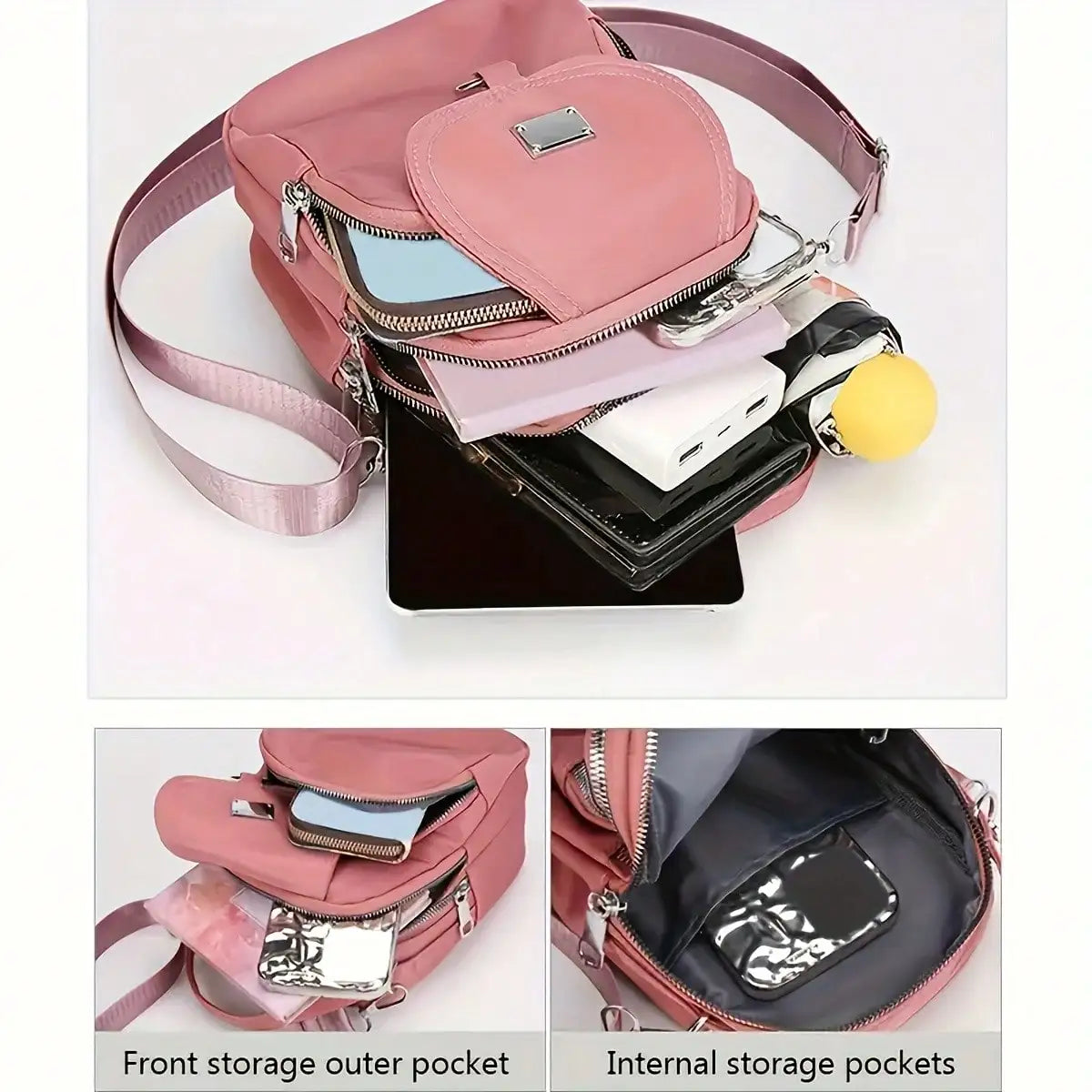 1pc Women's Nylon Shoulder Bag Heart Butterfly Pattern Casual Mini Crossbody Bag Adjustable Multi-Layer Solid Color Hand Bag