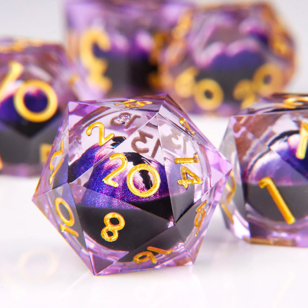 Dragon Eye Dice Set with Full Liquid Core & Sharp Edge | for D&D, Pathfinder RPG | Metallic Resin Dungeon Master Dice | for Gift
