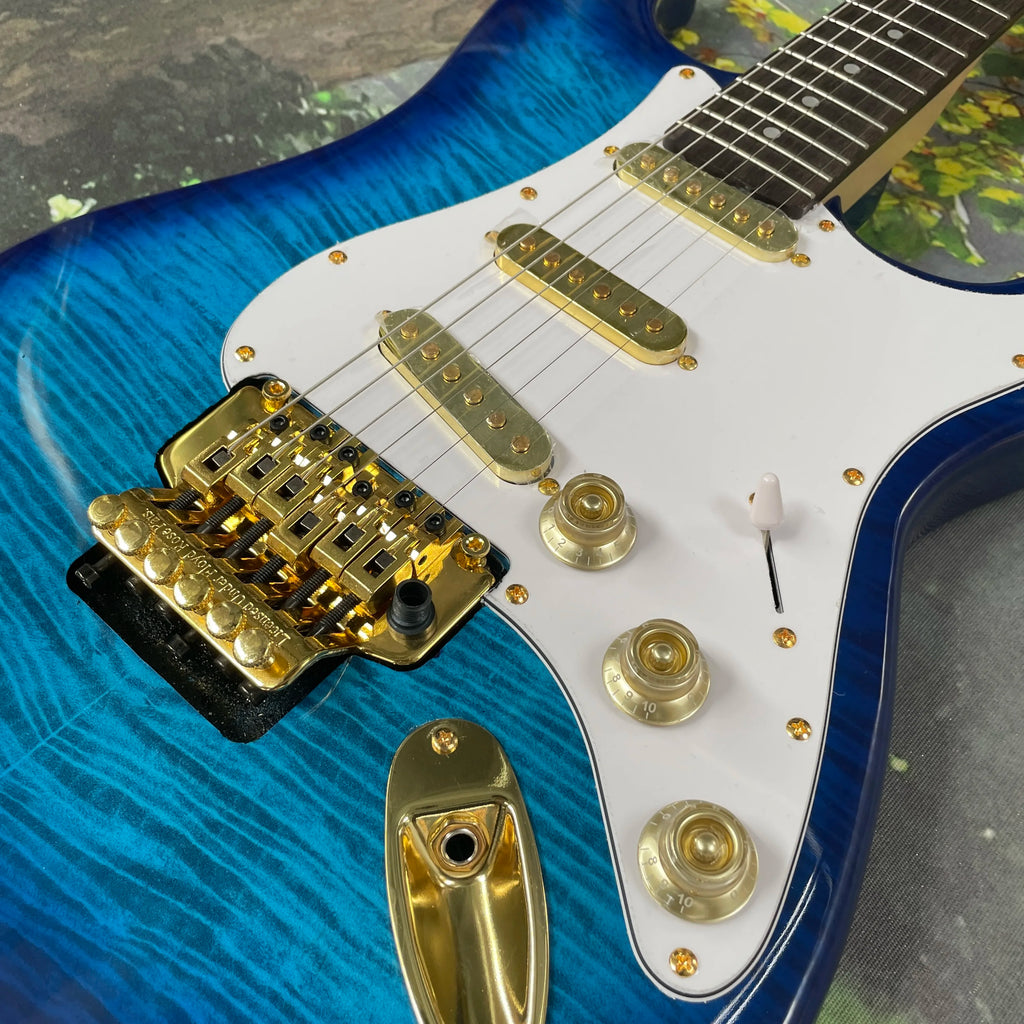 Classic style, blue ST electric guitar, gold hardware guitars 6 strings guitarra