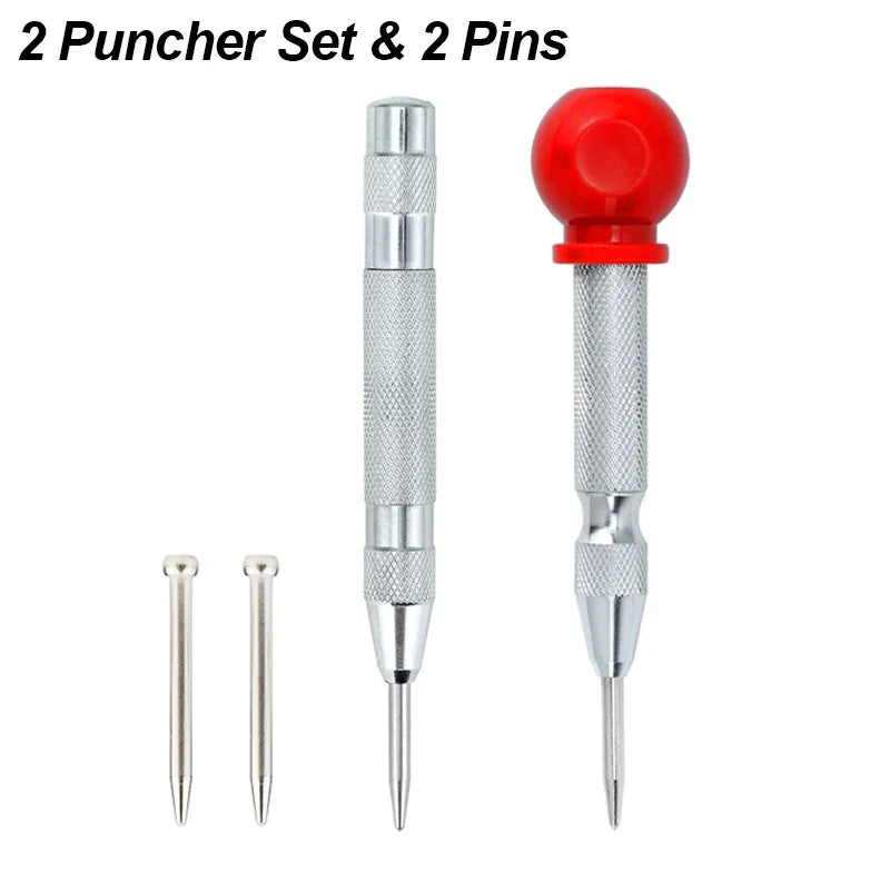 Center Punch Automatic Spring Loaded Ring Manual Puncher Impact Hole Locator Centre Tool Kit for Metal Wood Steel Sheet Leather