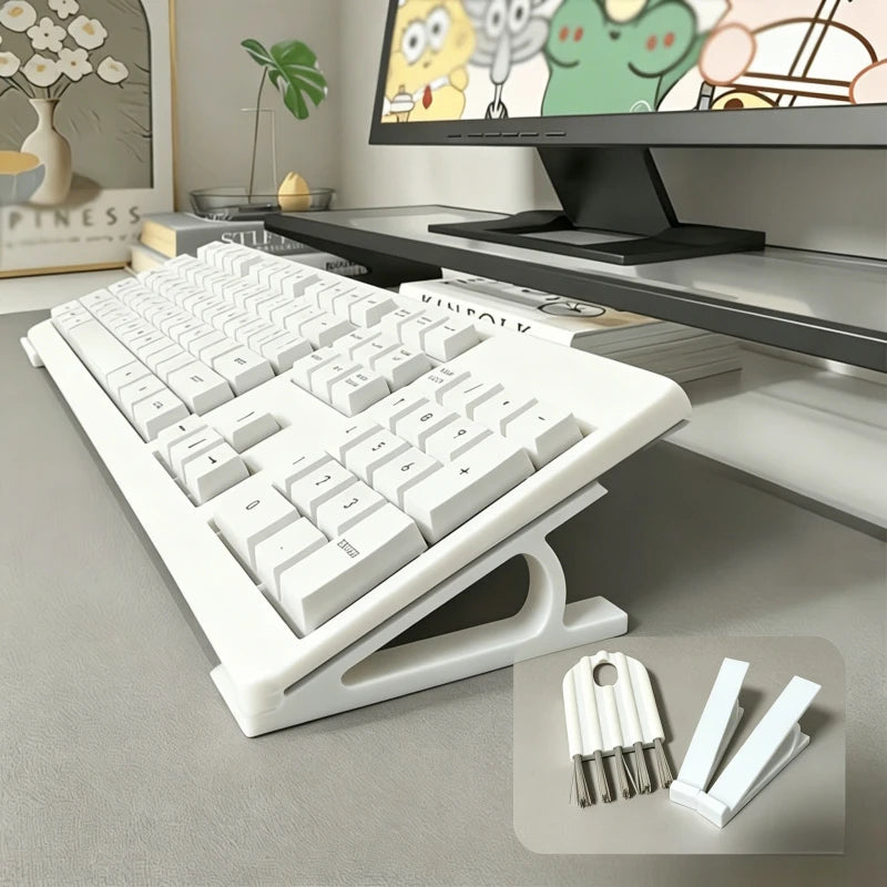 2Pcs Keyboard Riser Stand + Keyboard Cleaning Brush Set, Adjustable Tilt Holder for Office Home Daily Use