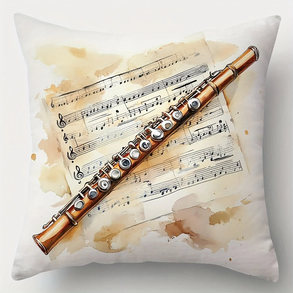 4-Piece Spring/Summer Decorative Pillowcase Set – Vintage Musical Instrument Design (Trumpet, Violin, Flute & Piano)