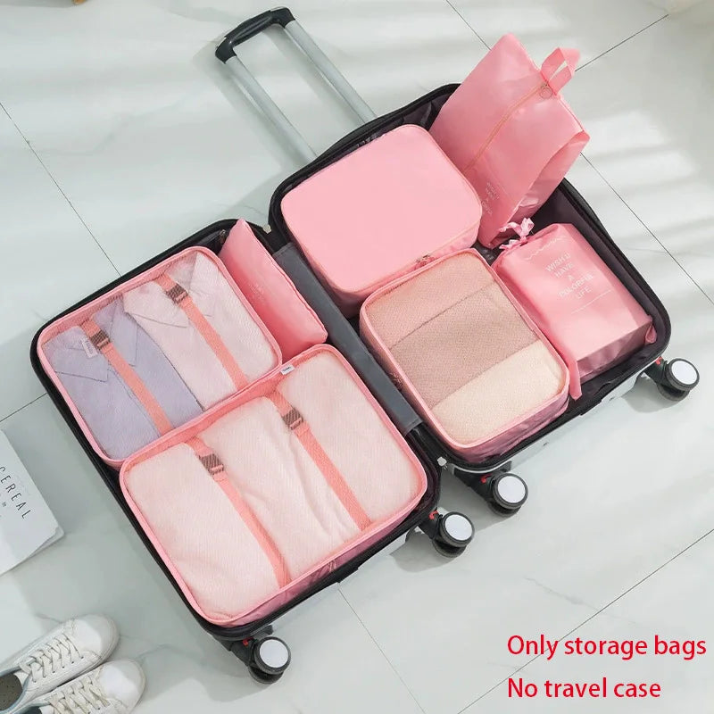 7-piece Set Travel Organizer Set Folding Storage Bags Wardrobe Cube Suitcase Packing Luggage for Clothes & Shoes