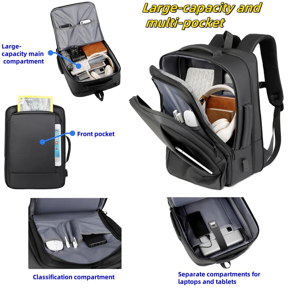 Expandable Business Travel Laptop Backpack USB Charging Port Water Resistant Large Capacity Carry On Computer Bag for Men Women