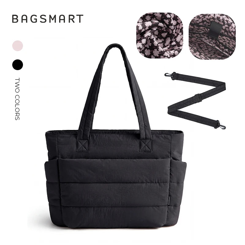 BAGSMART Women's Bag Solid Color Tote Bag Commuting College Padded Shoulder Bag Leisure Simple Female Handbags for Travel