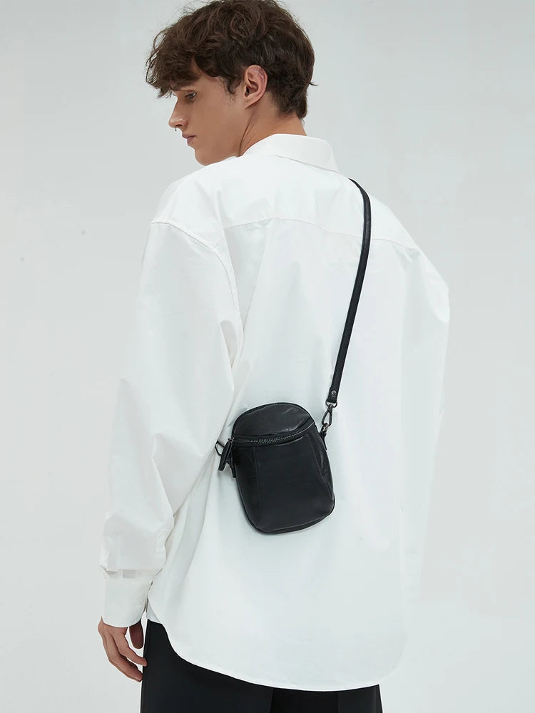 Casual Leather Crossbody   Hoof Bag for Men Composite Sheepskin Single Shoulder Phone Bag Trendy Vertical Mobile Pho...