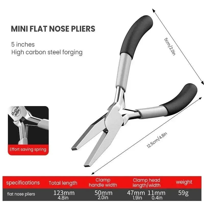 Mini Pointed Flat Mouth Extended Needle Nose Pliers Set with Oblique Tip for Wire Binding and Jewelry Making Tools
