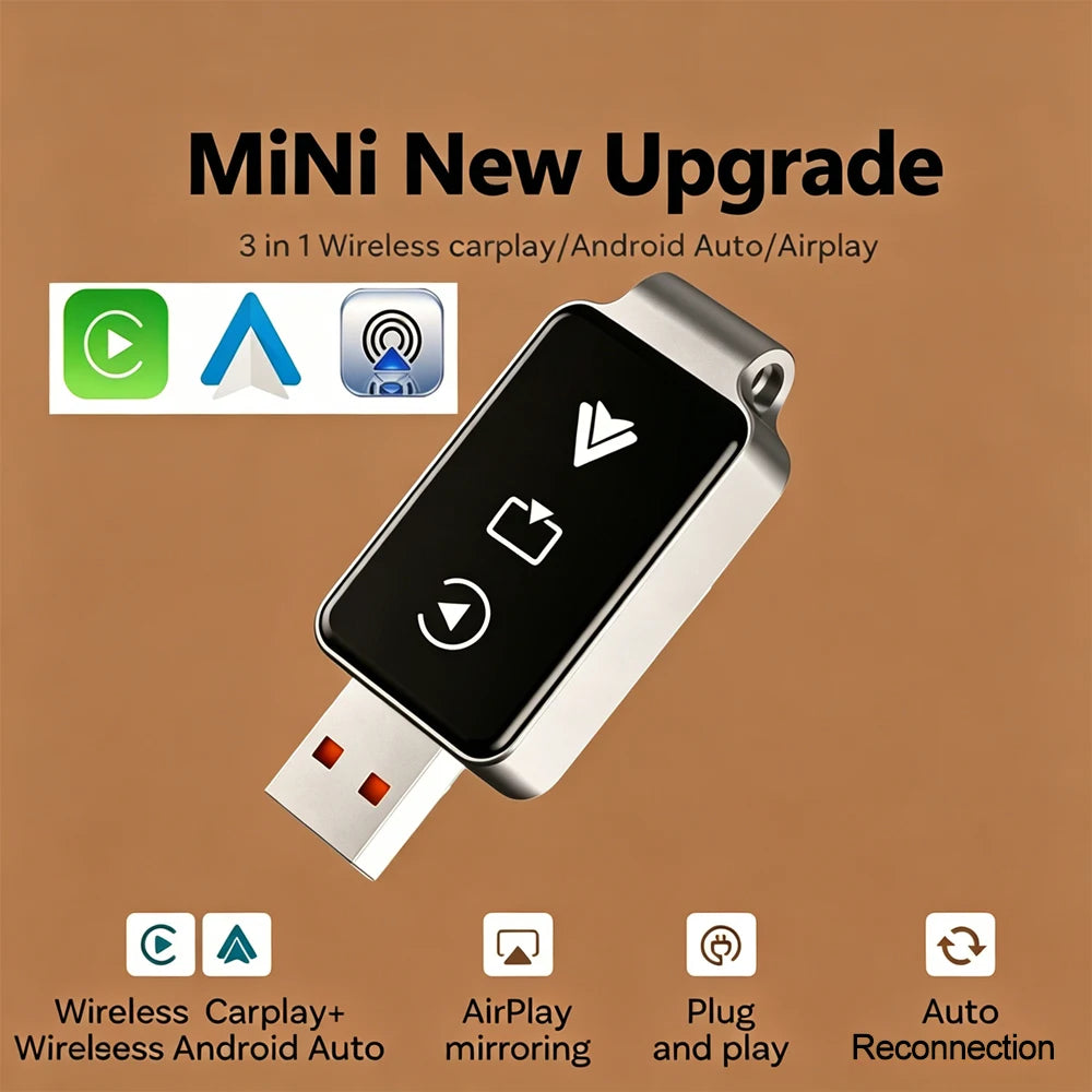 Mini 3 In1 Wired to Wireless CarPlay Android Auto Adapter USB Plug and Play Airplay Adapter For VW/Toyota/Nissan/Honda/Benz More