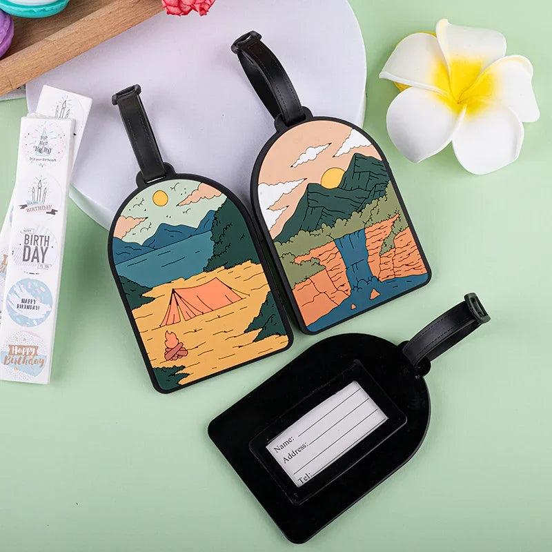 Camping Mountain Landscape Luggage Tag Nature Scenery PVC Suitcase Identifier Label Travel Baggage Name Tag Backpack Accessory