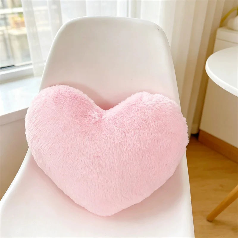 Simple Heart Shaped Pillow Imitation Rabbit Fur Throw Pillow Creativity Love Decor Super Soft Seat Cushion/Back Cushions Pillows