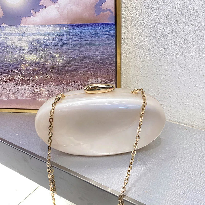 Egg shape Clutch Bag Acrylic purse women wedding evening party cute ivory pearl color purse handbag summer new 2025