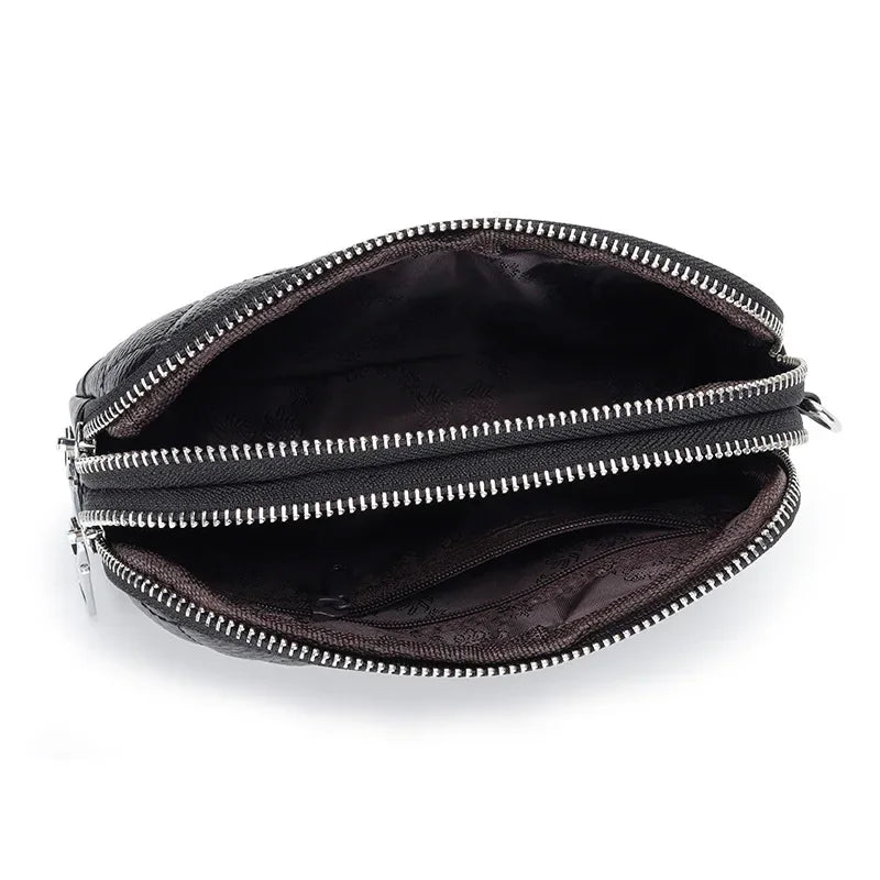 Double Zipper Clutch Bag for Women Genuine Leather Coin Pocket Money Purse Women's Clutches Female Clutch Purse with Wrist Strap