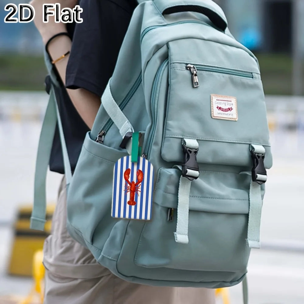 Lobster Pattern Luggage Tag with Blue and White Stripes Travel Suitcase Baggage Identifier Tag for Luggage Bag Additions