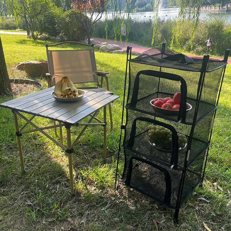 3/4 Layers Foldable Hanging Mesh Anti-insect Drying Storage Net Rack Drying Folding Net Camping Sun-dried Fish Drying Net Rack