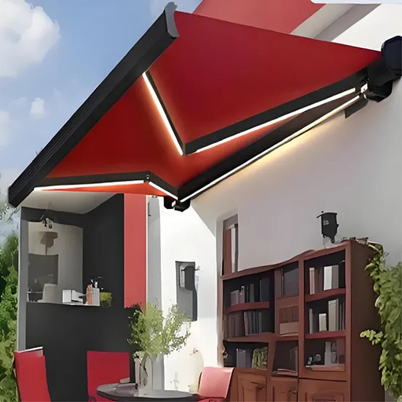 Wind Resistant Retractable Awning Aluminum Alloy Frame PVC Fabric Full Cassette Motorized Awning UV Protection Outdoor Canopy