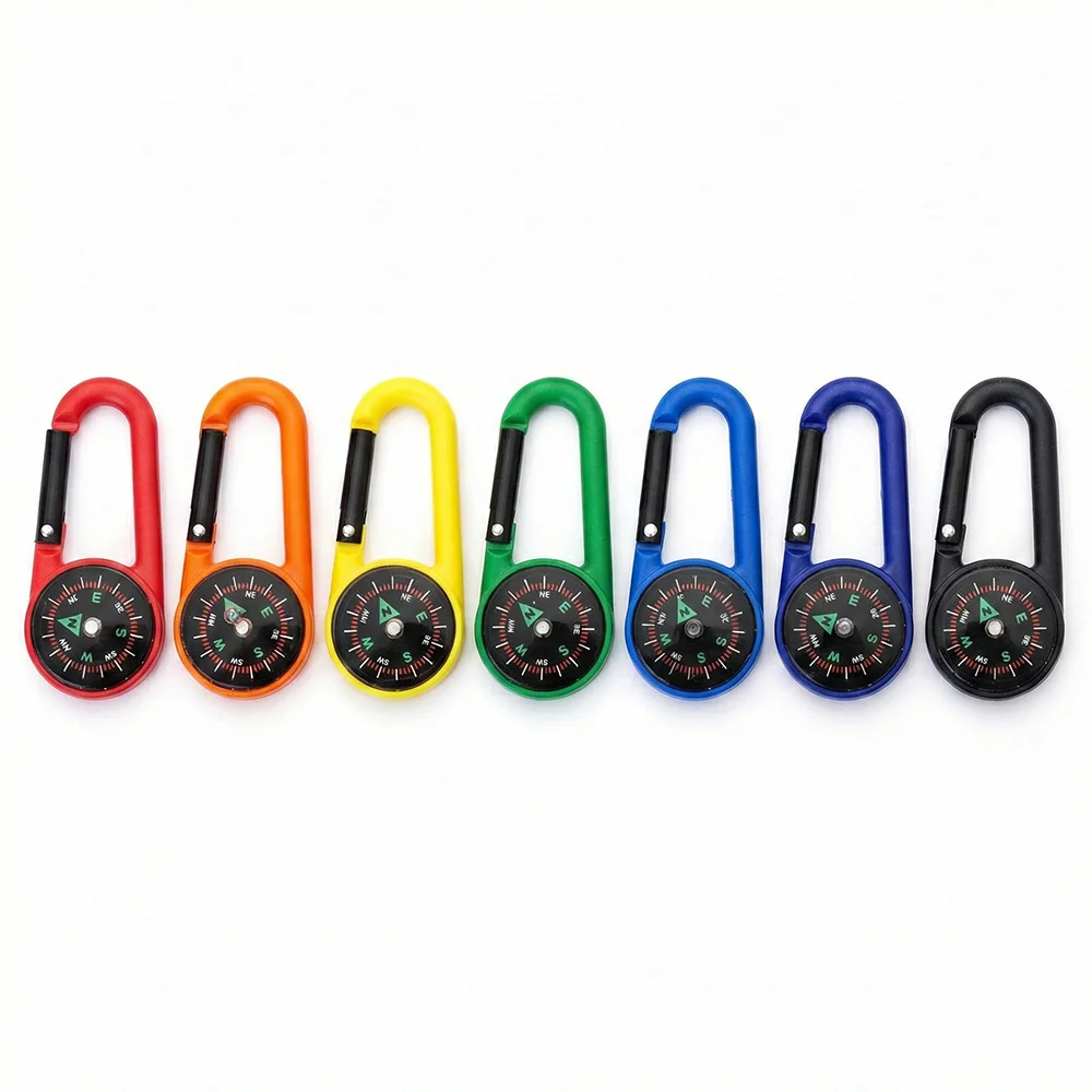 Outdoor Compass Carabiner Mini Camping Keychain Mountaineering Hiking Backpack Buckle with Compass Survival Children Gifts
