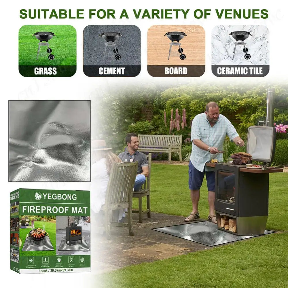 100*100cm Fireproof Mat Heat Resistant Griddle BBQ Square Fire Pit Mat Fire Retardant Base Pad for Grass Outdoor Garden Patio