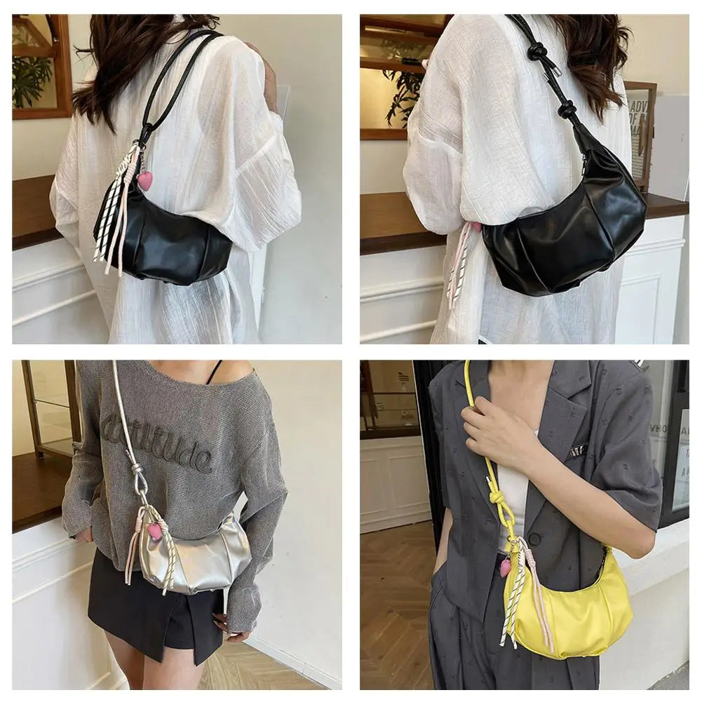2026 New Elegant Dumpling Shape Shoulder Bag For Women Street Trend PU Material Zipper Opening Crossbody Purse Bag