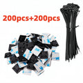 100pcs Self-Locked Nylon Cable Tie+ Nylon Square Plastic 3M Self Adhesive Wire Zip Fixed Seat Holder Cable Tie Mount Base