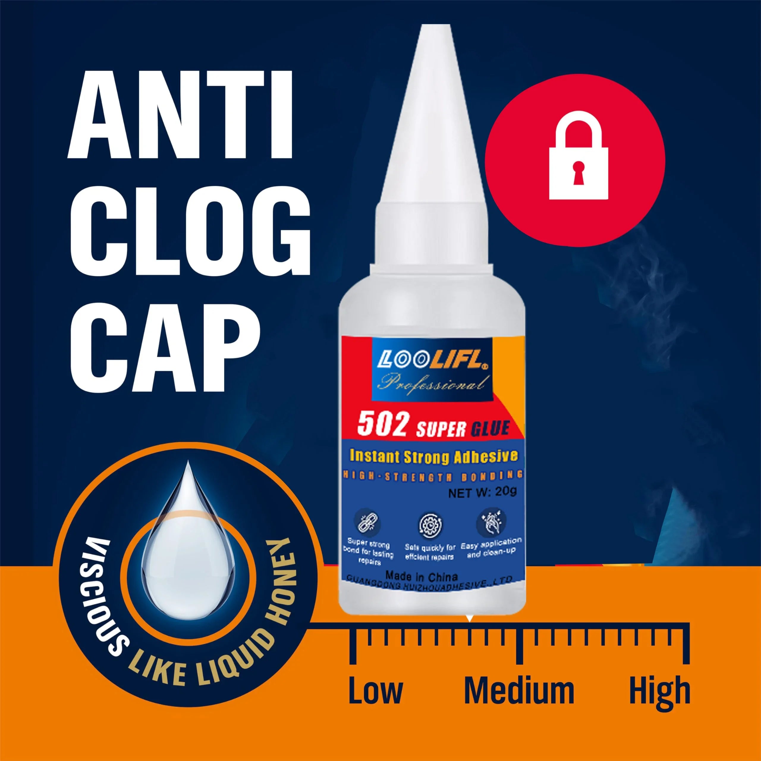 Loolifl Professional 502 Fast Adhesive Waterproof Universal Repair Glue Food Safe Ca Glue for Plastic, Wood, Metal, Ceramic, Glass, Super Glue, Stable and Safe