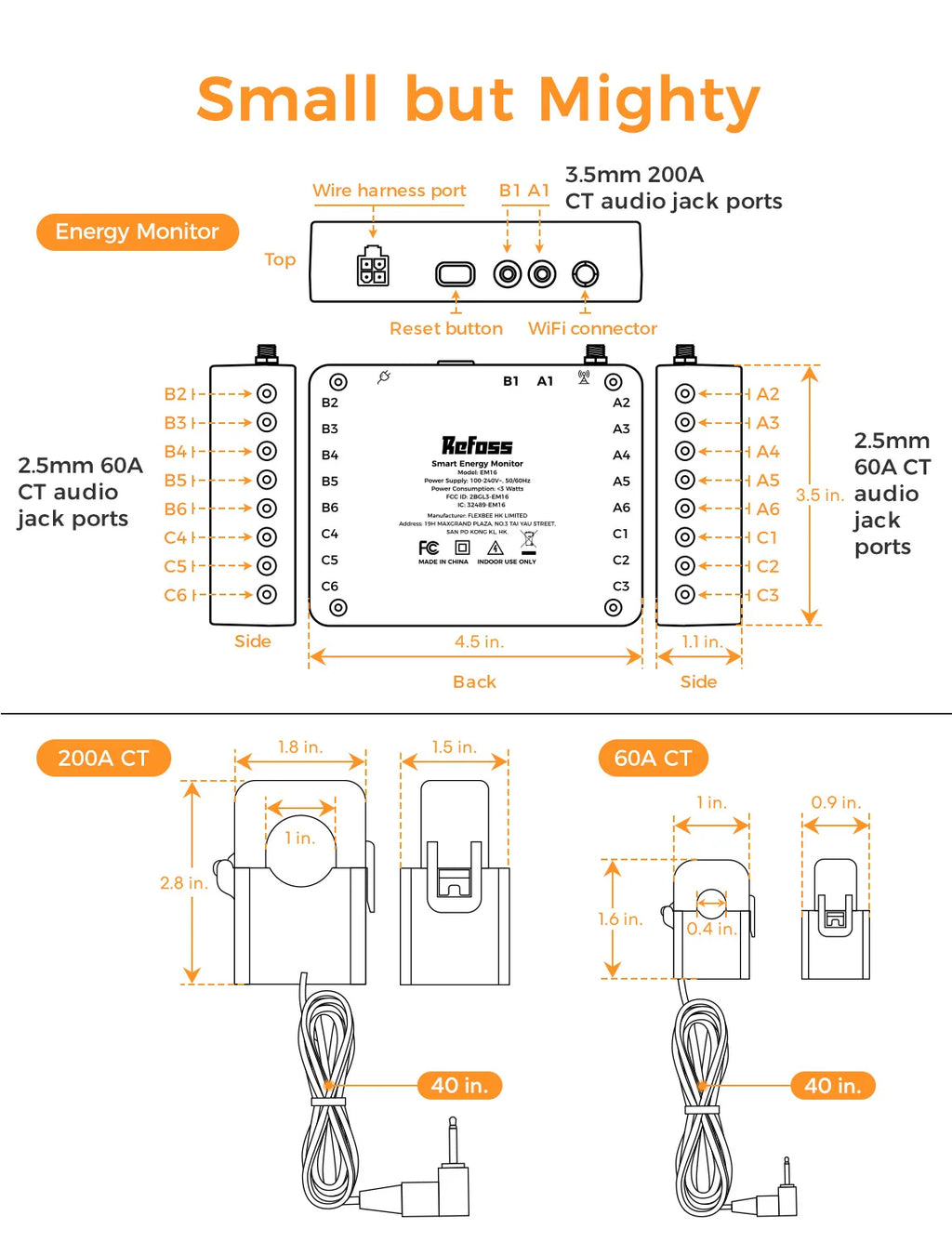 Refoss Smart Home Energy Monitor EM16P Up to 200A US Version Comprehensive Energy Data Work with Home Assistant