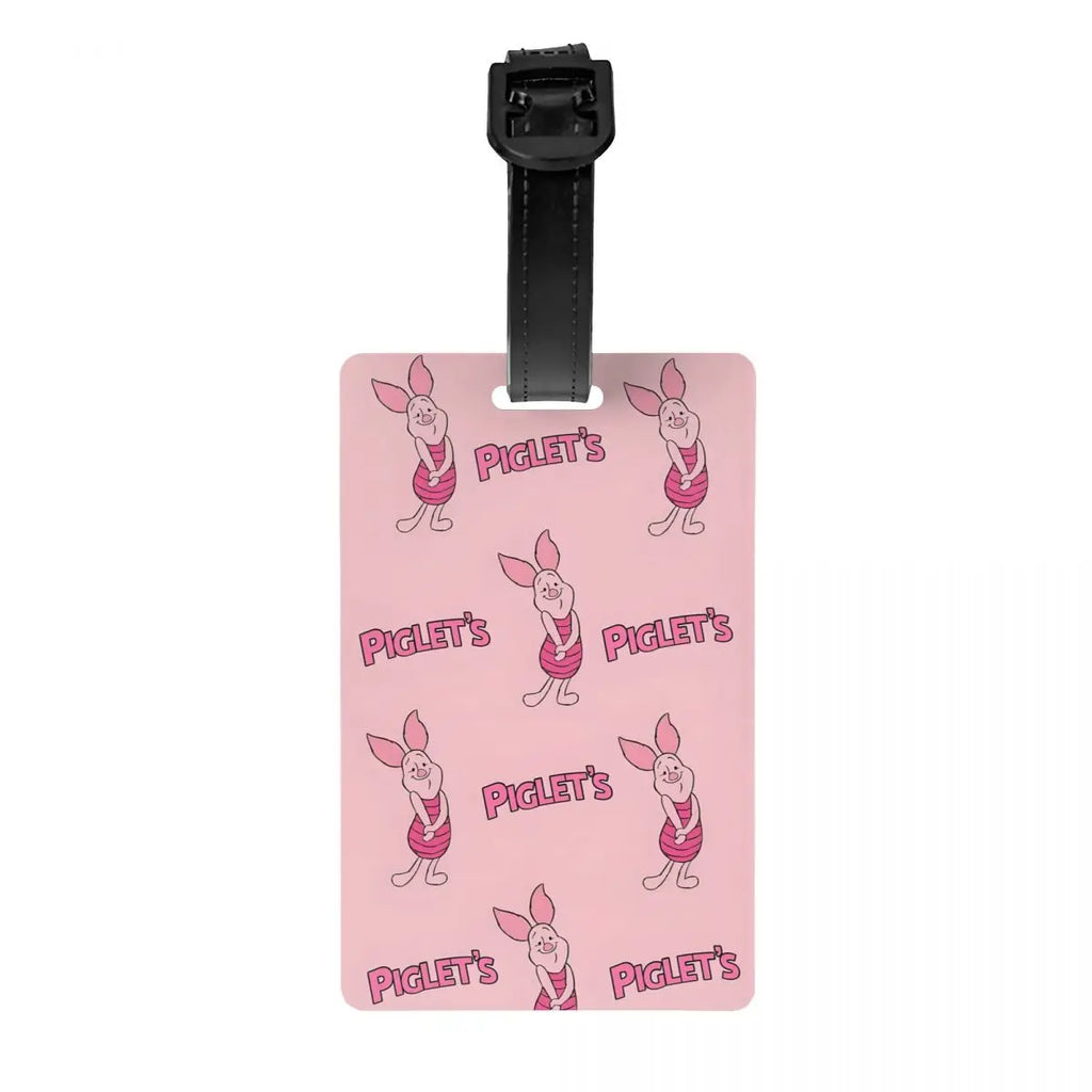 Custom Happy P-Piglets Anime Big Movie Luggage Tag With Name Card Privacy Cover ID Label for Travel Bag Suitcase