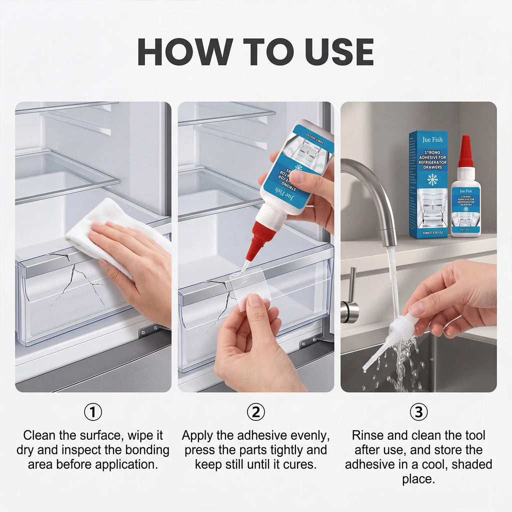 Fridge Drawer Repair Adhesive No Nail Strong Bond Instant Fix Freezer Interior Parts Glue Transparent Waterproof Household